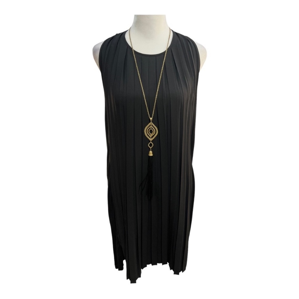 FRENCH CONNECTION Black Satin Pleated Swing Cocktail Dress SZ 2
